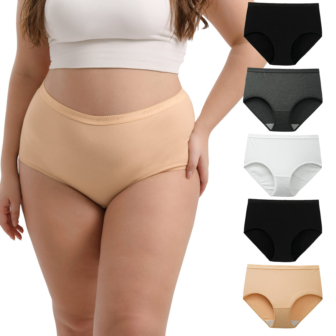 INNERSY Unterhosen Damen Grosse Grössen Schlüpfer Baumwolle High Waist Slip Maxi Unterwäsche 5er Pac