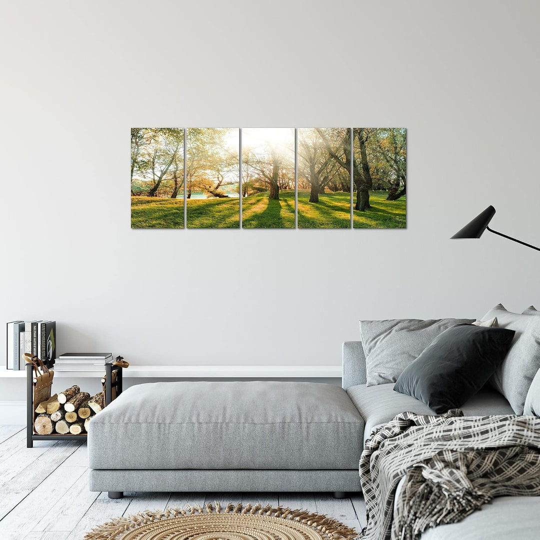 Runa Art Bild Wald Landschaft Wandbilder auf Vlies Leinwand 5 Teilig Wanddekoration Schlafzimmer Woh