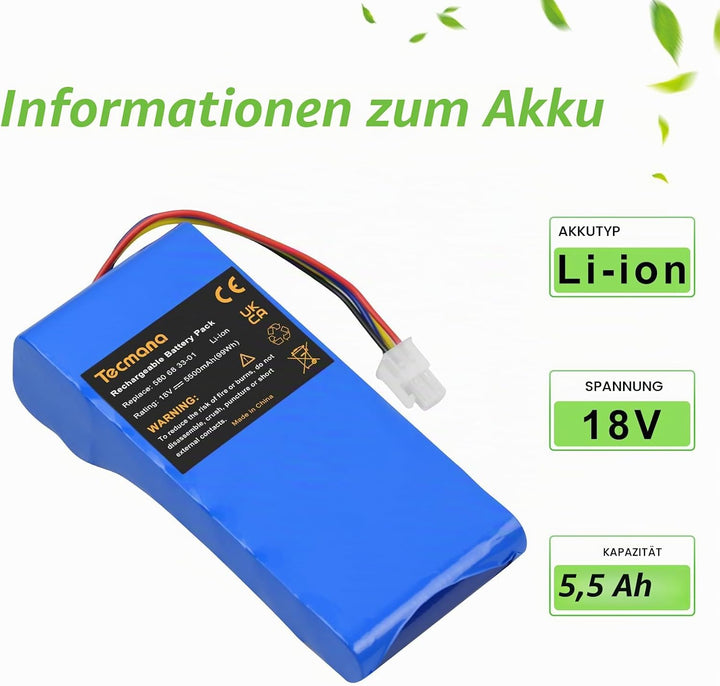 18V 5500mAh Ersatzakku für Husqvarna Automower 320, 330X, 420, 430, 430X, 440, 450X, 520, 550 Rasenr