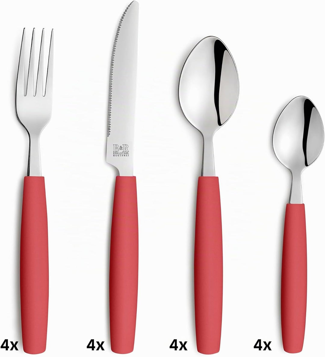 Beckmann &amp; Rommerskirchen VALOA Besteck Set 4 Personen - 16-teilig - Rot - Spülmaschinenfest - Hochg