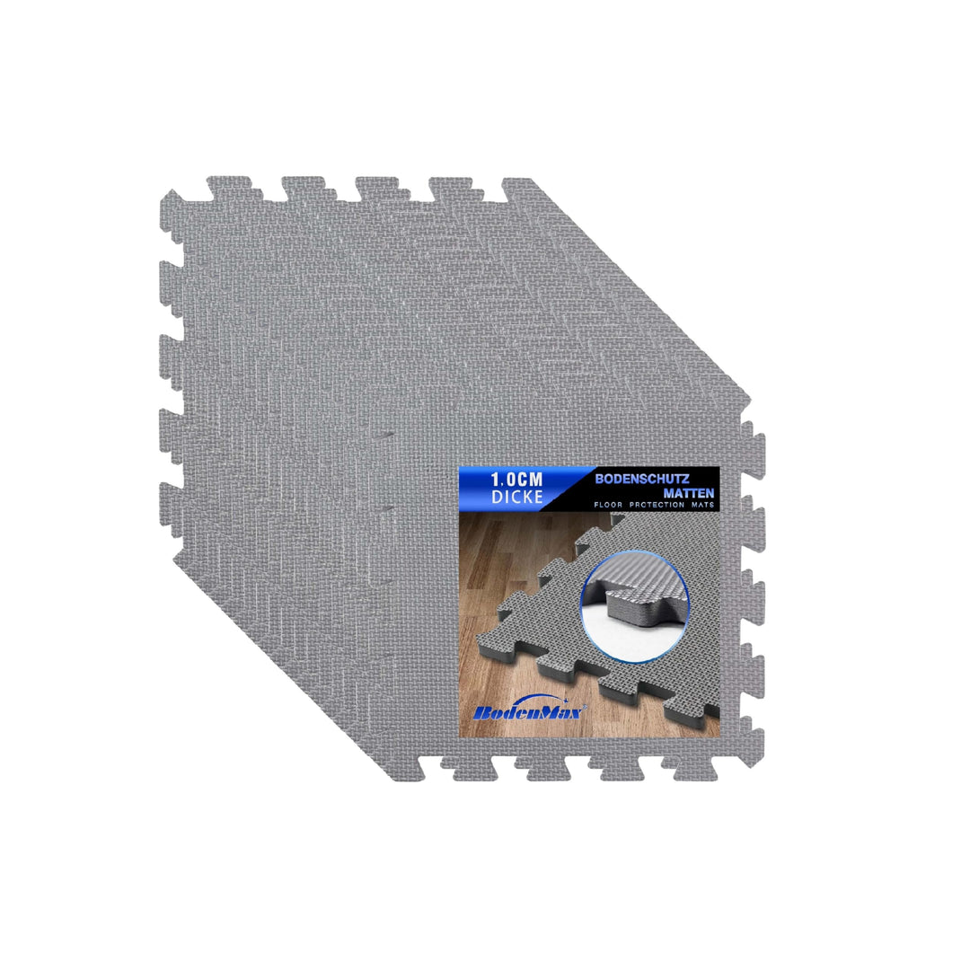 Eva Bodenschutzmatte Fitness 30x30x1cm – Puzzlematte rutschfest & stossdämpfend – 18 Stück grau – Bo
