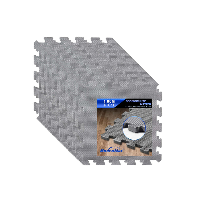 Eva Bodenschutzmatte Fitness 30x30x1cm – Puzzlematte rutschfest & stossdämpfend – 18 Stück grau – Bo