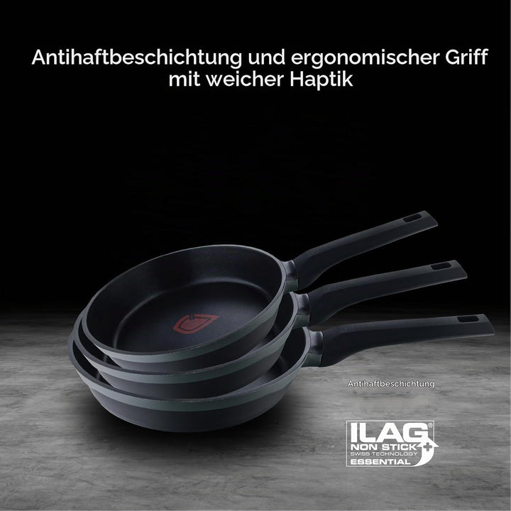 MasterPRO Gastro Reeco - Kochgeschirr-Set aus Aluminiumguss - 3 Pfannen 28, 24 und 20cm - 1 Schöpflö