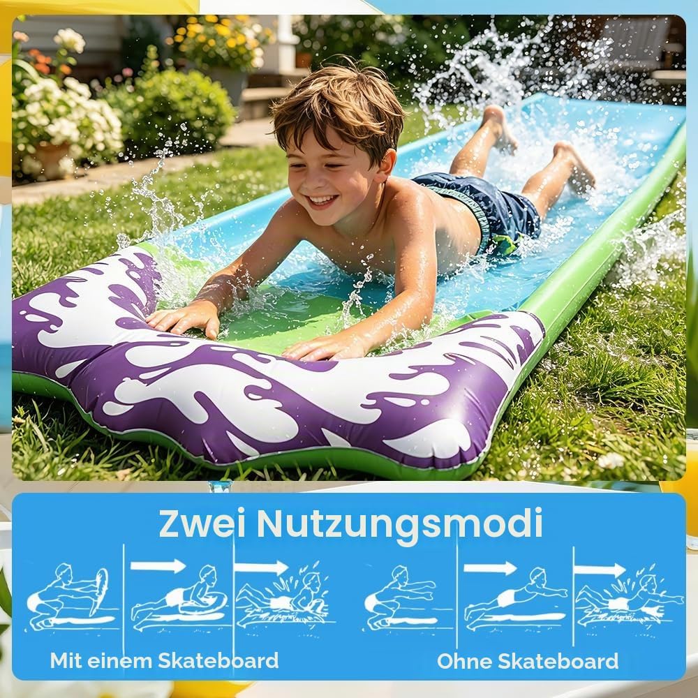 15.8 ft/480 Wasserrutsche Garten für Kinder, Wasserrutschmatte mit 2 Bodyboards, Rasenwasserrutschen