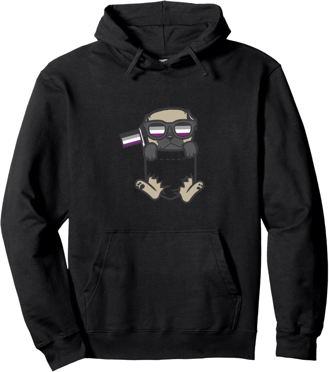 Pug Feet Dog Pocket LGBTQ Asexual Flag Ace Pride Ally Pullover Hoodie