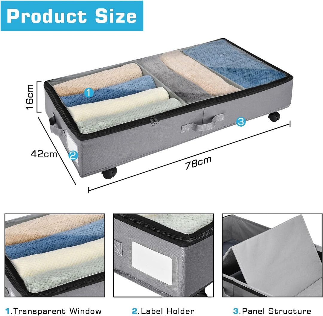 Xtsuen 2 Stück Unterbett Aufbewahrung, Unterbettkommode mit Rollen 360° Drehung and Metallrahmen, Fa