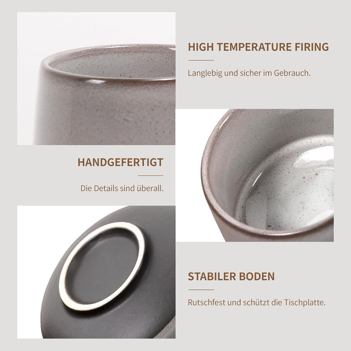 NOVAJOY | Espressotassen Set | 4-teilig | 200 ml | Hochwertige Tassen aus Steingut | Ohne Henkel | S