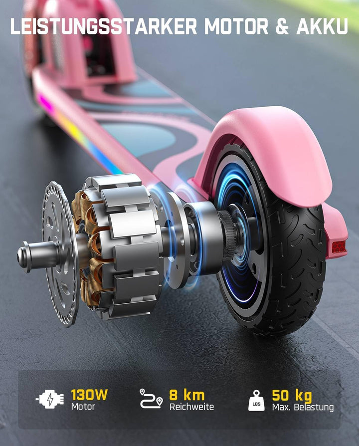FanttikRide C9 Pro E Scooter Kinder von 120-160CM, Bunte Regenbogenlichter E Roller für Jungen und M