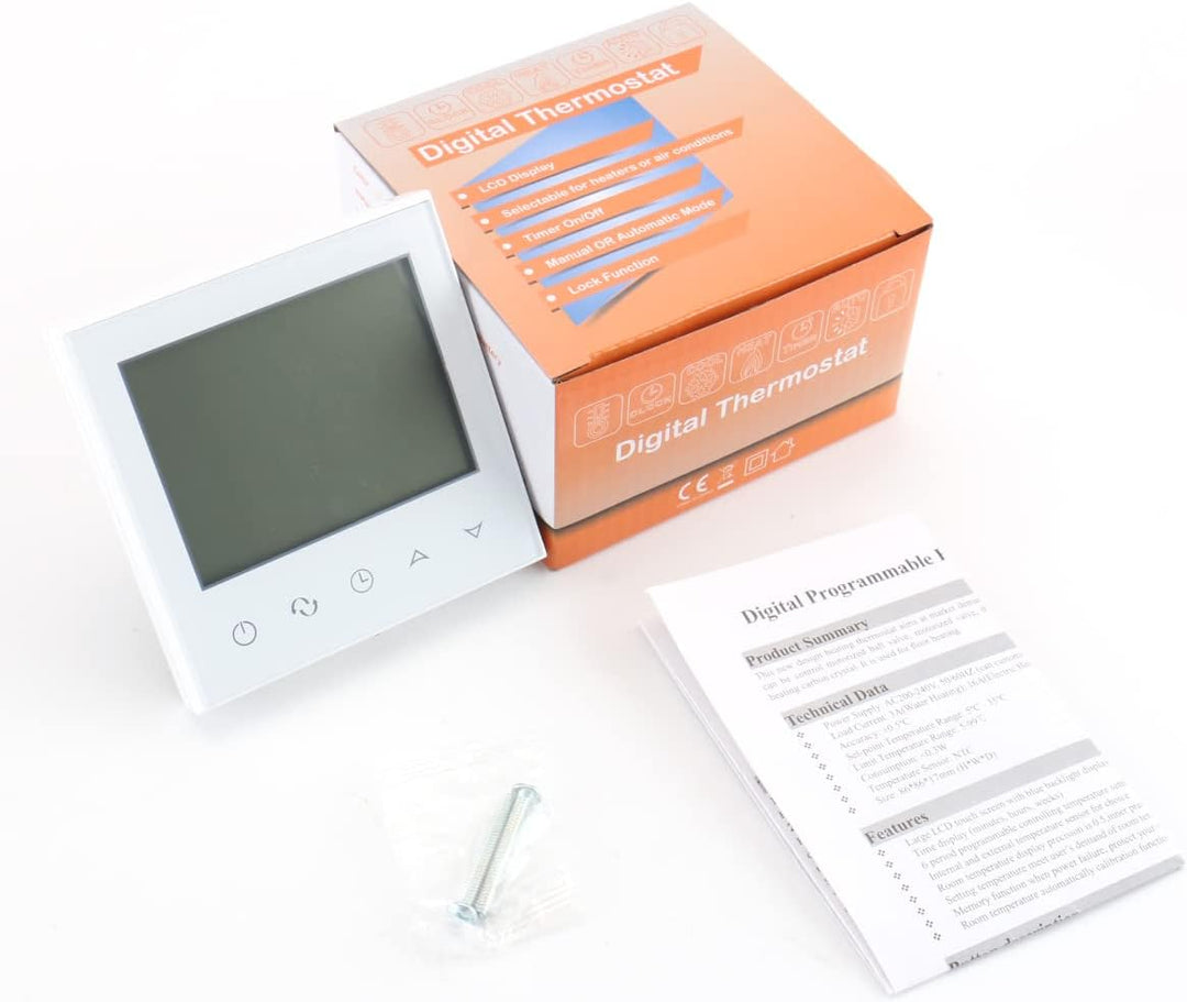 Wengart Programmierbarer Thermostat WG03-2 Touchscreen-Design, AC230V 3A LCD-Display, geeignet für W