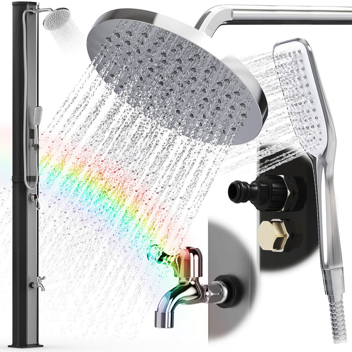 dirks-traumbad Solardusche Gartendusche 35 Liter mit Wasserhahn Schwarz für Garten Warm Kalt Dusche