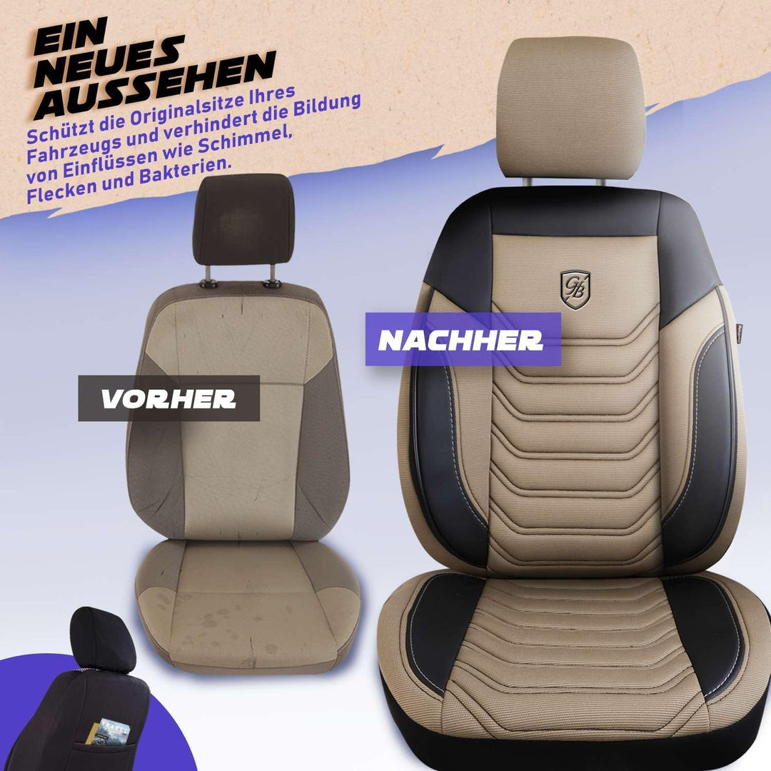 Autositzbezüge Universal für PKW & SUV -Premium Vordersitze Auto Sitzbezug aus Piqué-Stoff, Beige-Sc