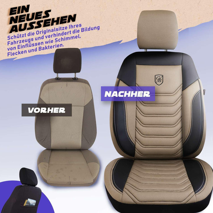 Autositzbezüge Universal für PKW & SUV -Premium Vordersitze Auto Sitzbezug aus Piqué-Stoff, Beige-Sc
