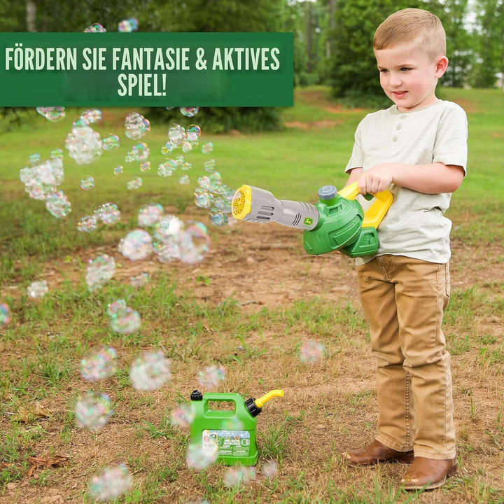 John Deere Blasen-Blattbläser-Spielzeug für Kinder, inklusive 1,2 l Blasen-Nachfüll-Gaskanne, Outdoo