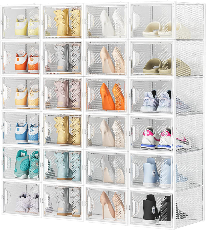 SIMPDIY Schuhboxen Stapelbar Transparent, 24er Pack Schuhkarton mit Deckel, Schuhaufbewahrung für St