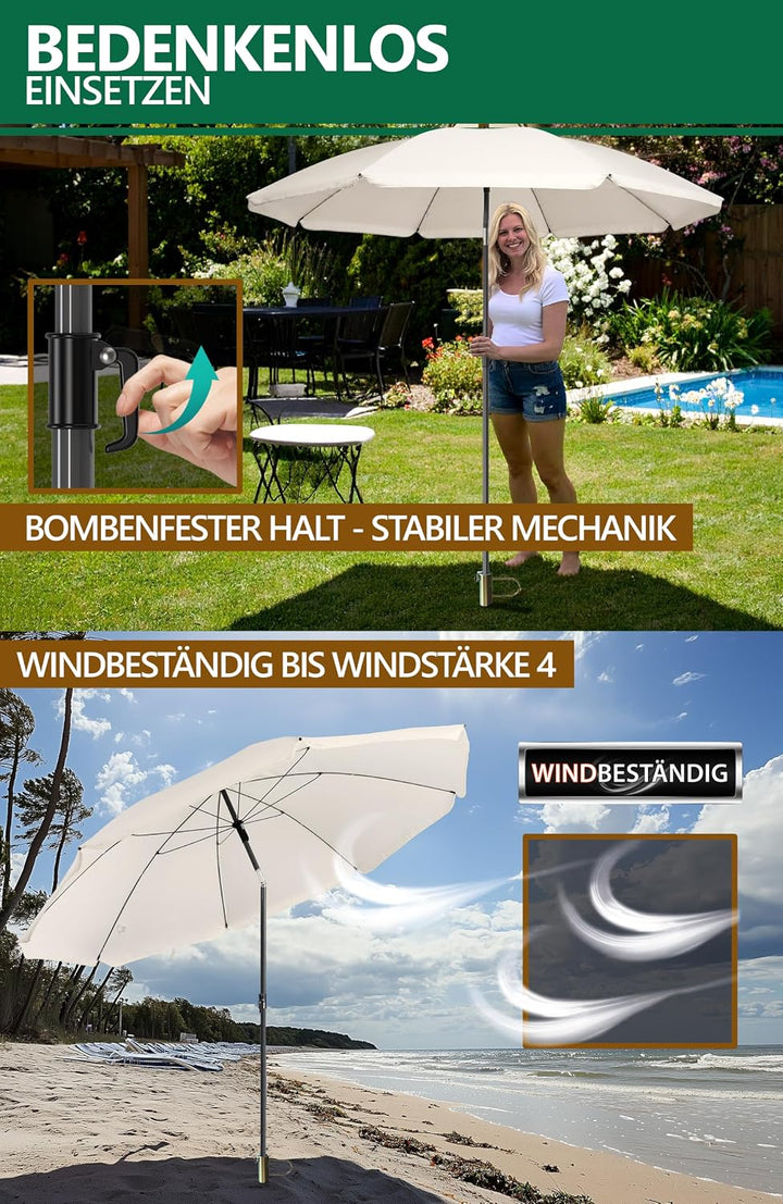 4smile Sonnenschirm Strand SunnyJoy Modern im 3er-Set, Beige - Strandschirm windfest stabil 180 cm +
