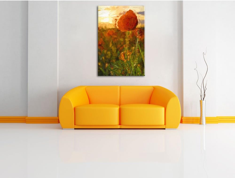 Pixxprint Mohnfeld Kunst / 100x70cm Leinwandbild bespannt auf Holzrahmen/Wandbild Kunstdruck Dekorat