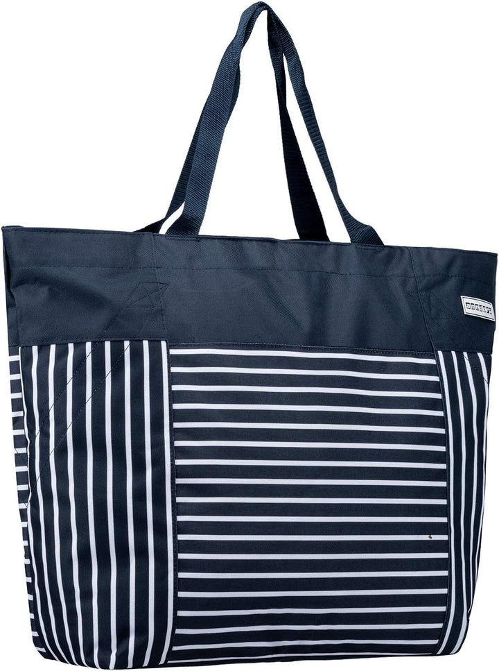 anndora XXL Shopper navy blau weiss - Strandtasche 40 Liter Schultertasche Einkaufstasche, Navy Blau