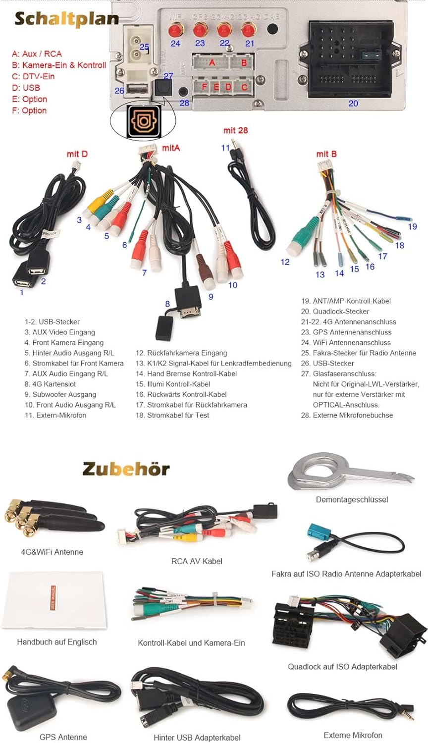 Erisin 7 Zoll 8-Kern 4GB RAM 64GB ROM Android 14 Autoradio Bluetooth GPS Navi CD Player für Audi A6