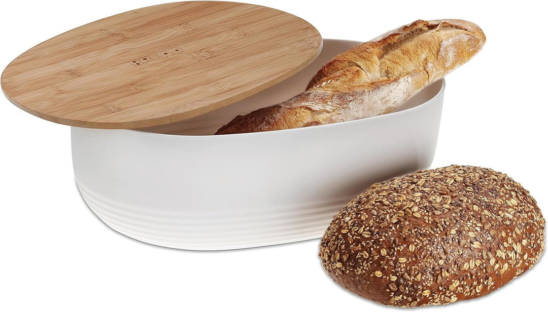 Kela 12061 Brotkasten, Schale mit Deckel, Kunststoff/ Bambus, 37,5 x 23 x 14 cm, Namur, Beige