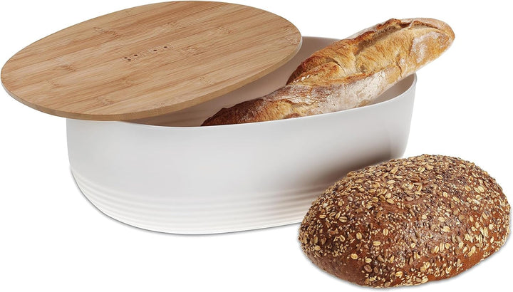 Kela 12061 Brotkasten, Schale mit Deckel, Kunststoff/ Bambus, 37,5 x 23 x 14 cm, Namur, Beige