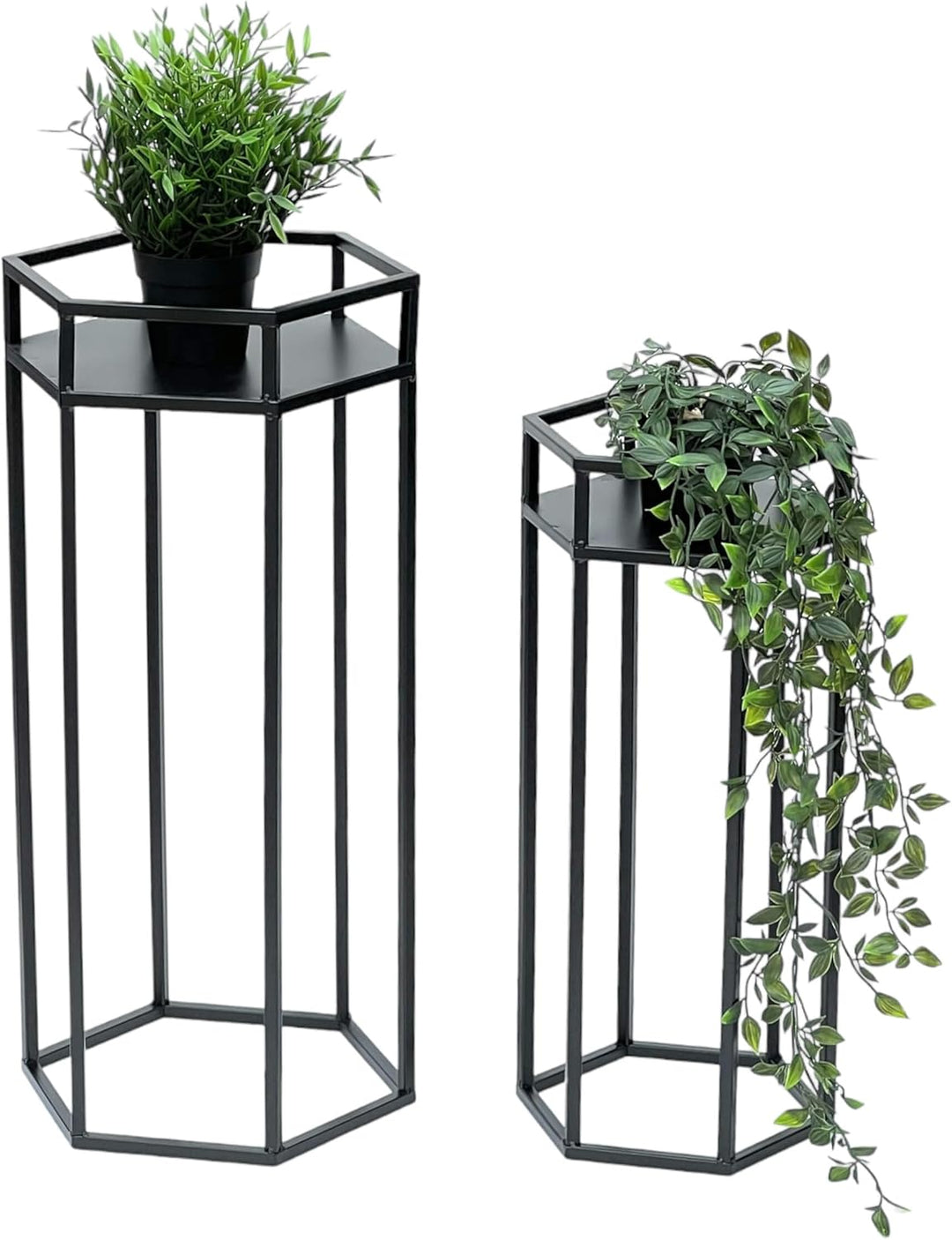DanDiBo Blumenhocker Metall Schwarz 6eck Blumenständer Beistelltisch 96453 2er Set Pflanzenständer B