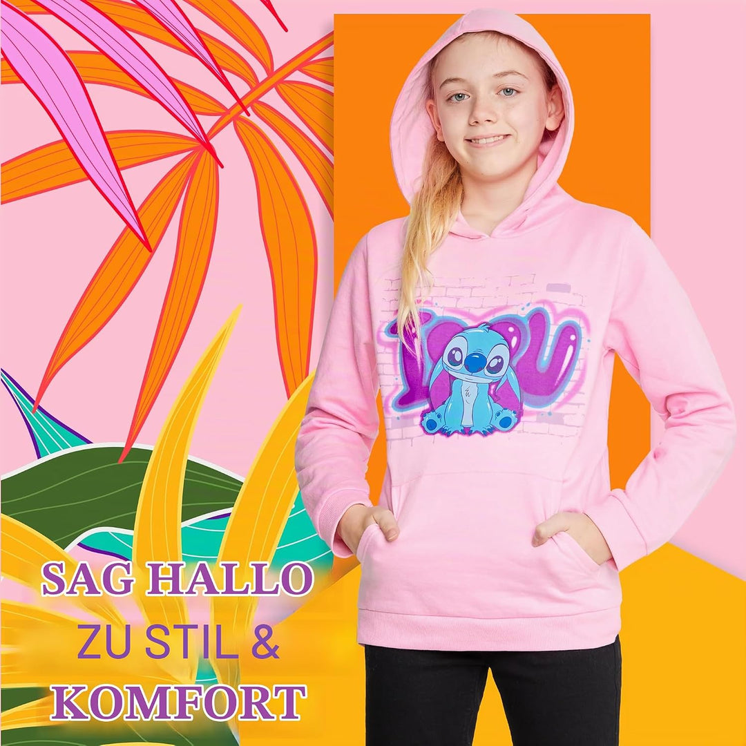 Disney Hoodie für Mädchen, Coole Pullover für Kinder und Jugendliche - Mädchen Geschenke (Rosa Stitc