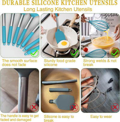 Umiten Chef Küchenutensilien-Set, 15-teilig, Silikon, Marineblau, Blau