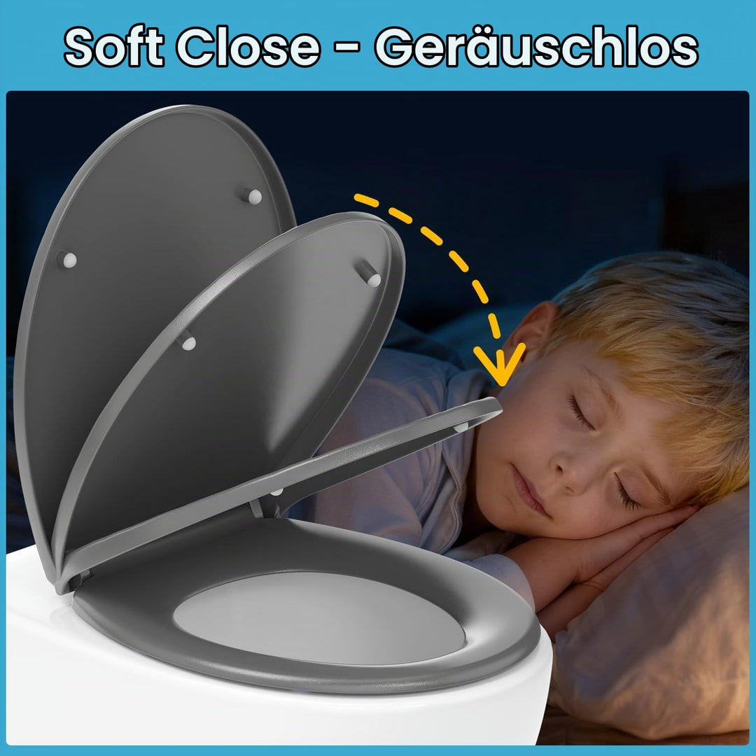 Toilettendeckel mit Absenkautomatik Oval, WC Sitz mit Rauten, Klobrille mit Schnellverschluss, Klode