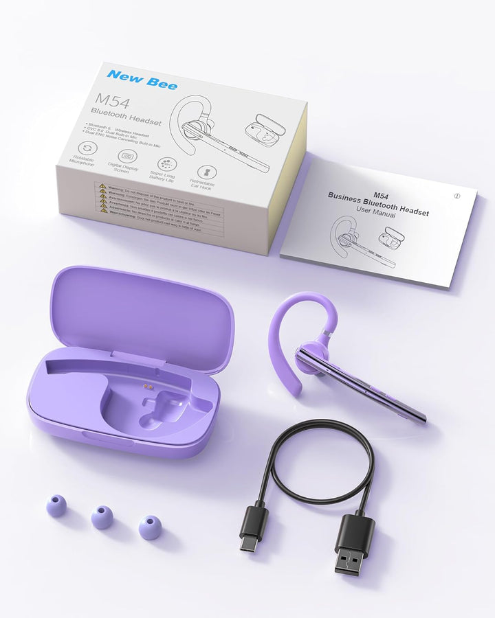 New Bee Bluetooth Headset mit 72h Spielzeit Bluetooth V5.1 Freisprech Headset Handy mit LED Ladecase