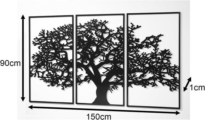 Kobolo Wandbild Wanddeko Metallbild - TREE - Metall - dreiteilig - schwarz - Baum Lebensbaum - XXL