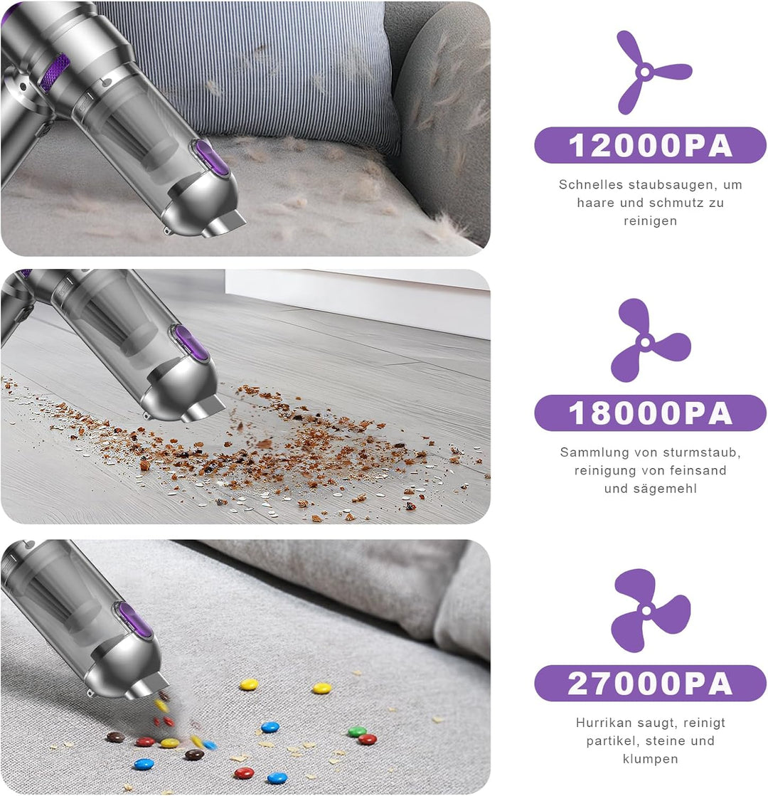 KITBEZN Handstaubsauger, 26KPA Handstaubsauger Akku Kabellos | 135W Autostaubsauger Stark, 4-in-1 Mi