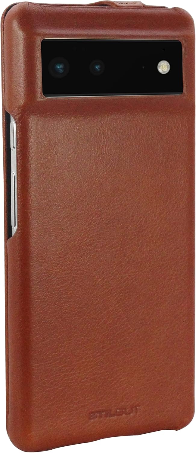 STILGUT UltraSlim kompatibel mit Google Pixel 6 Hülle - Pixel 6 Flip Case aus Leder, Klapphülle, Han