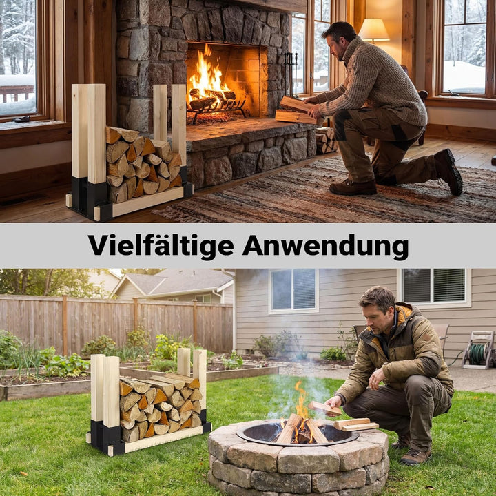 Wiltec Holzstapelhilfe für Kaminholz im 2er Set, Brennholz Stapelhilfe Gestell für Holz