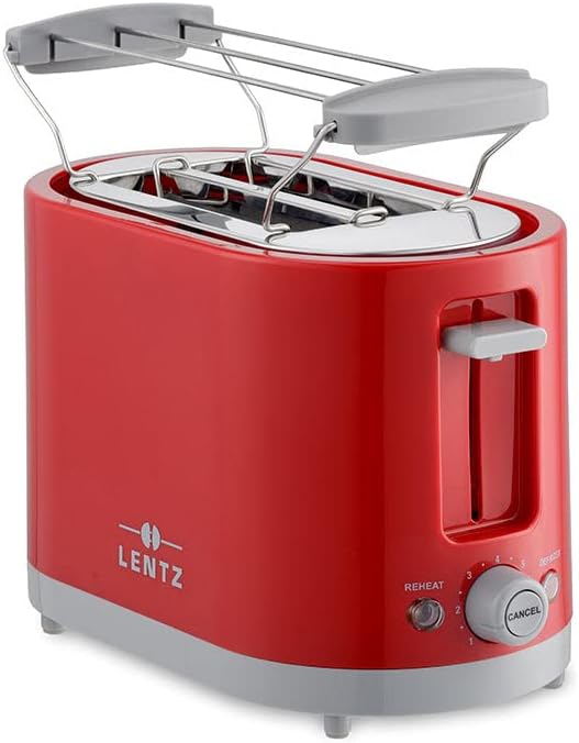 LENTZ 2-Scheiben"COOL TOUCH" Toaster mit Brötchenaufsatz 750 Watt Toastautomat (rot), Rot