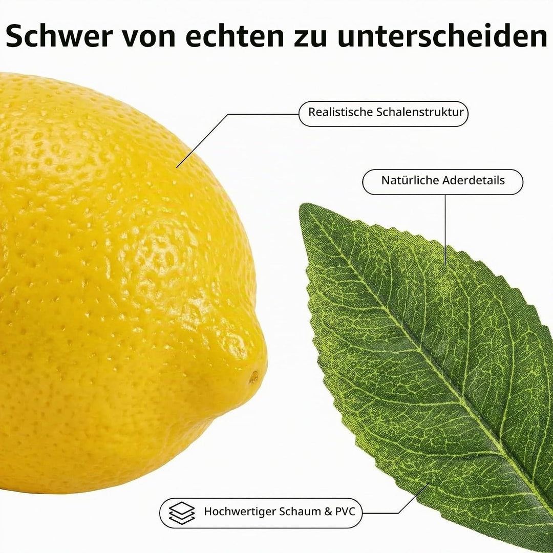 10 Stück Künstliche Zitronen mit Blättern Lebensechte Zitronen Lmitationen Realistische Künstliche F