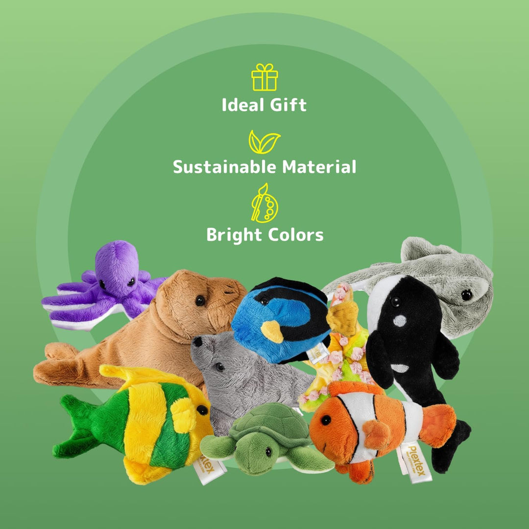PREXTEX 10 Piece Plush Soft Stuffed Sea Animals Playset Plush Sea Life Assortment, Turtle, Stingray,