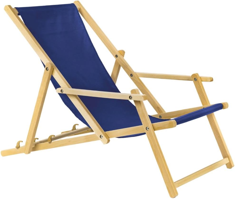 BAS Holz Sonnenliege Strandliege Liegestuhl aus Holz 3 Stufen Klappbare Gartenliege mit Armauflagen