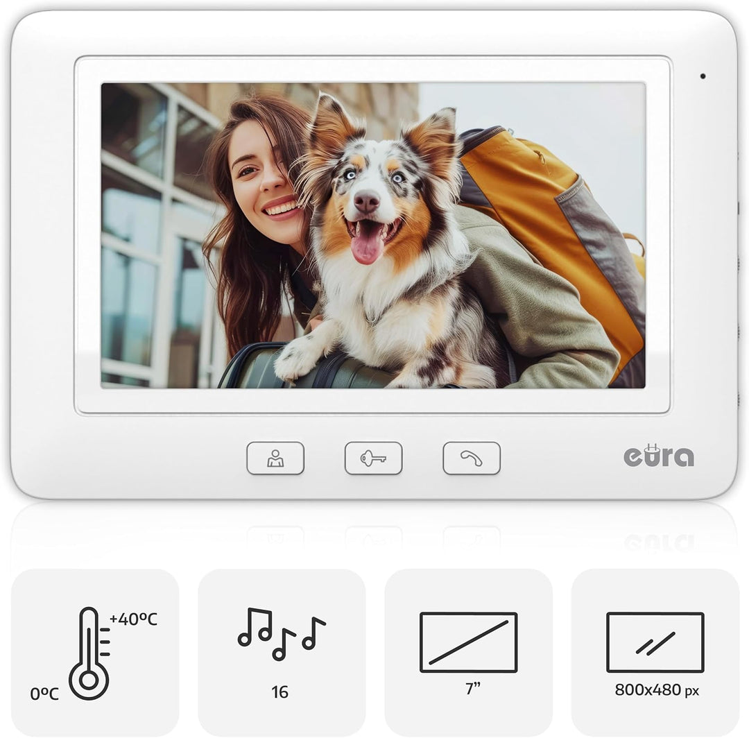 Eura VDP-45A3 Alpha Video-Türsprechanlage Gegensprechanlage, Weiss, 7-Zoll-Farbmonitor, 4 Draht 1 Mo