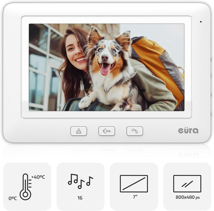 Eura VDP-45A3 Alpha Video-Türsprechanlage Gegensprechanlage, Weiss, 7-Zoll-Farbmonitor, 4 Draht 1 Mo