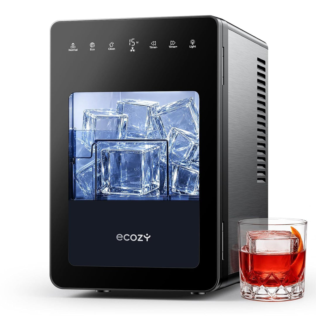 ecozy 50mm Eiswürfelmaschine für Grosse Klare Würfel, Transparentes Eis in 30 Min mit Eco-Modus, 24h