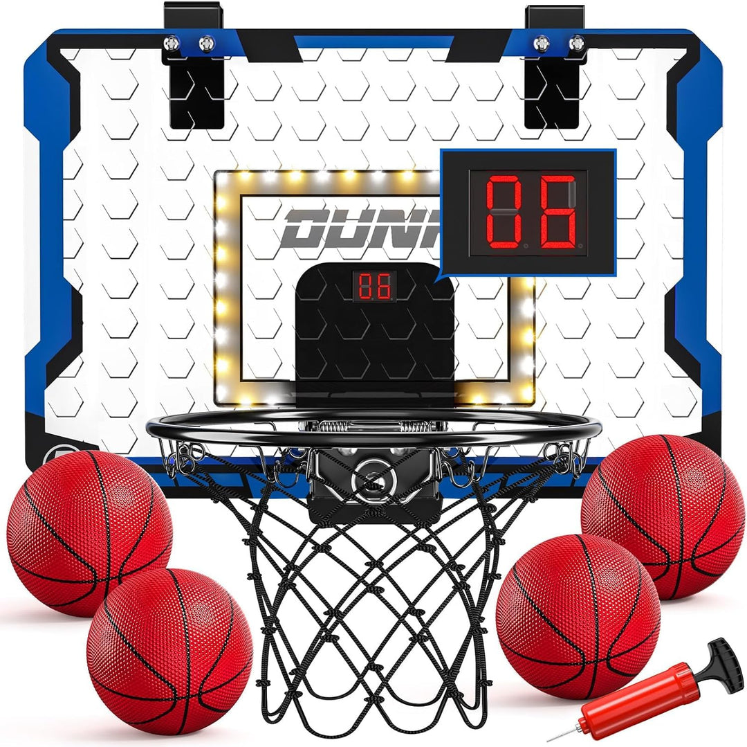 TEMI Indoor Basketball Reifen für Kinder, LED Licht Tür Basketballkorb, Mini Basketballbrett mit ele