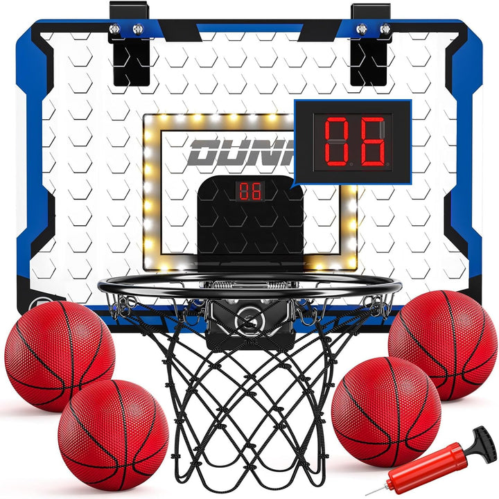 TEMI Indoor Basketball Reifen für Kinder, LED Licht Tür Basketballkorb, Mini Basketballbrett mit ele