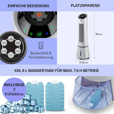 Klarstein 4-in-1: Luftkühler, Ventilator, Luftbefeuchter & Ionisation I 6 L Wassertank, Oszillation,
