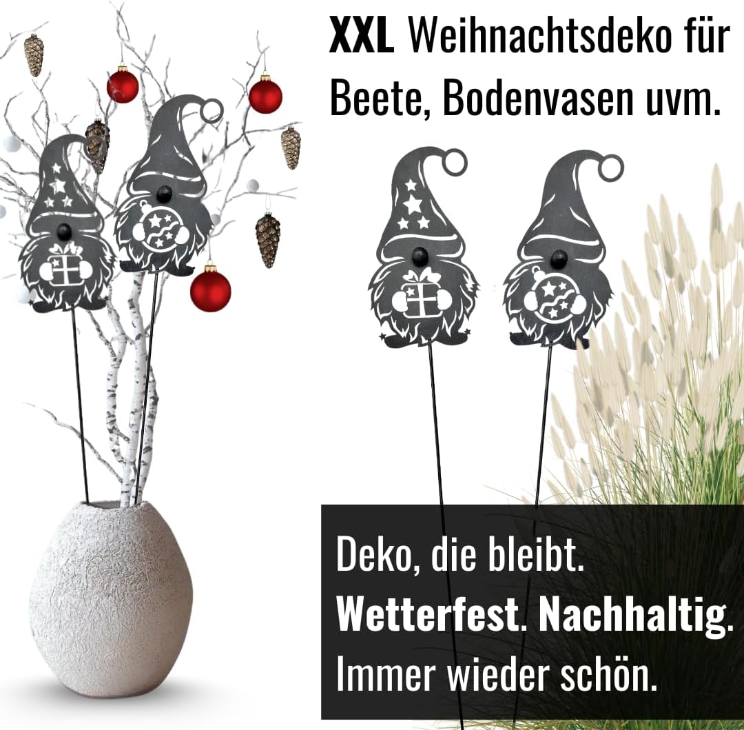 Terma Stahldesign Set Winterzwerg grau 120cm zweier Made in Germany Gartenstecker Outdoor rost deko