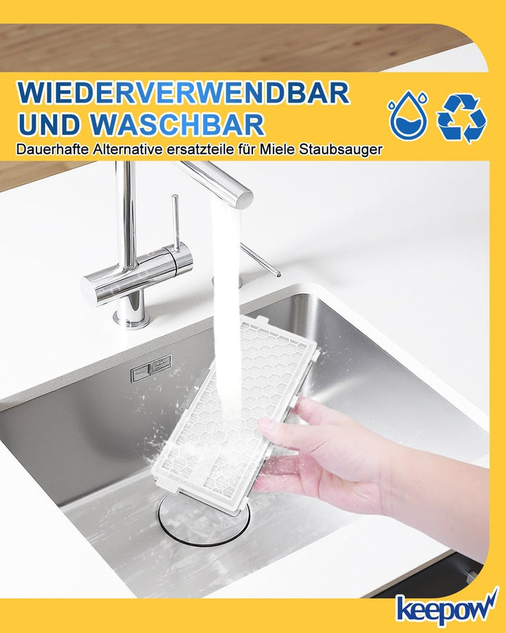 KEEPOW 3 HEPA Airclean Plus 50 Filter + 3 Motorschutzfilter + 3 Abluftfilter für Miele Staubsauger,