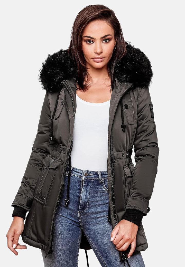 Navahoo Damen Warmer Winterparka mit Kapuze Luluna Prc XS-XXL XS Grau, XS Grau