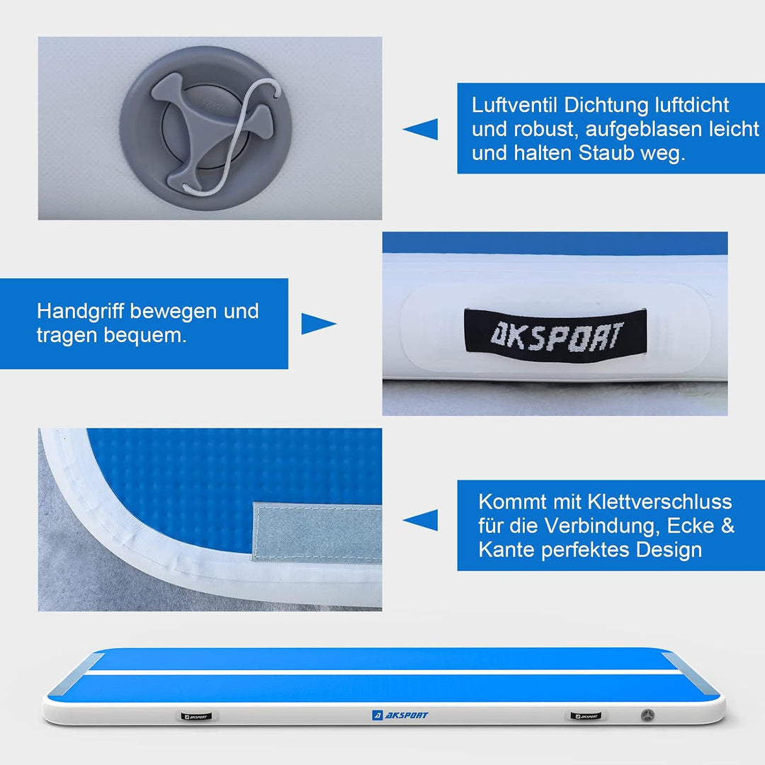 AKSPORT Air Matte Track Tumbling Matte,3/4/5/6m Aufblasbar Gymnastikmatte Turnmatte Tumbling Matten