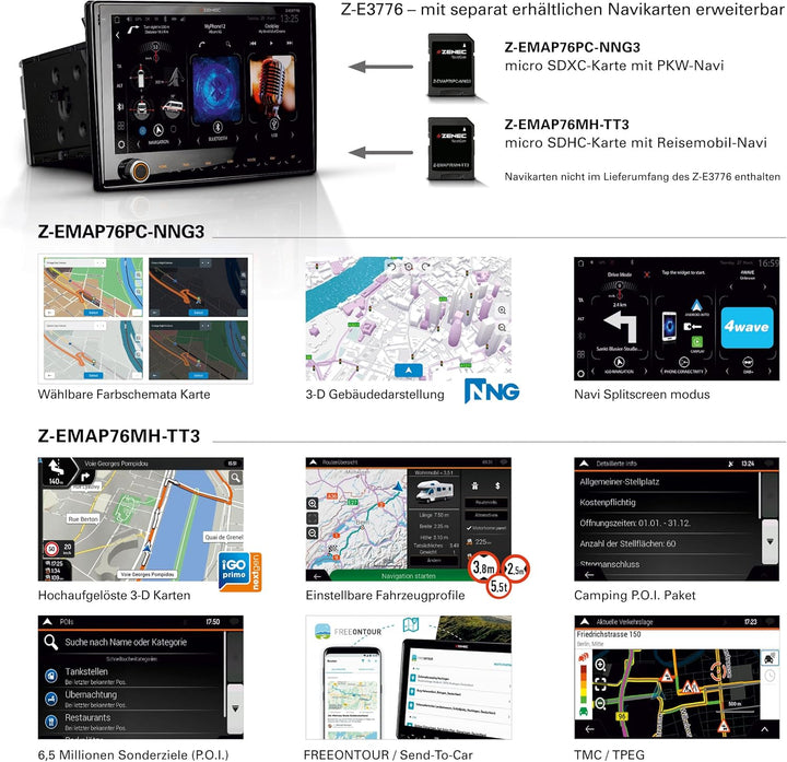ZENEC Z-E3776 – Multimediasystem kompatibel mit FIAT Ducato, Autoradio mit 9“/22,9 cm Touchscreen, W