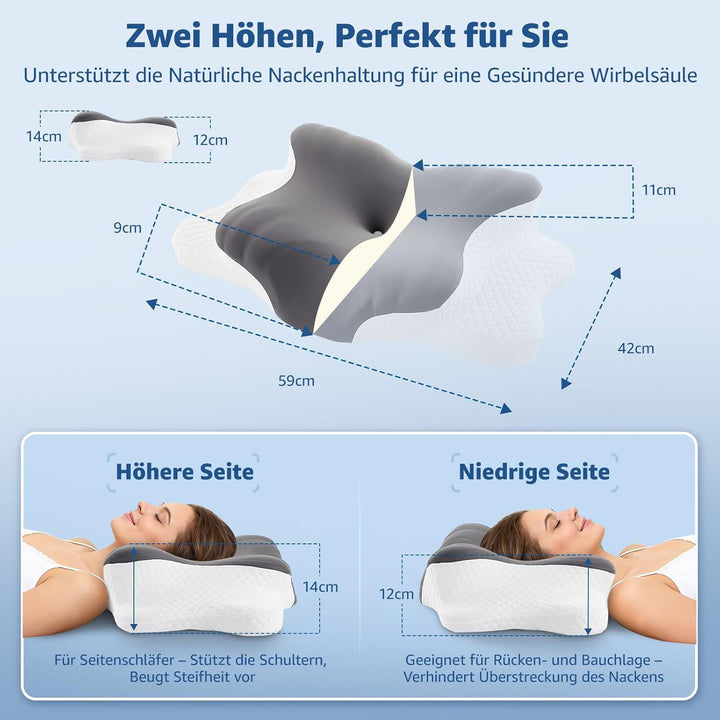 BRO Upgrade Ergonomisches Orthopädisches Kissen aus Memory Foam – Kühlend Nackenstützkissen mit Atmu