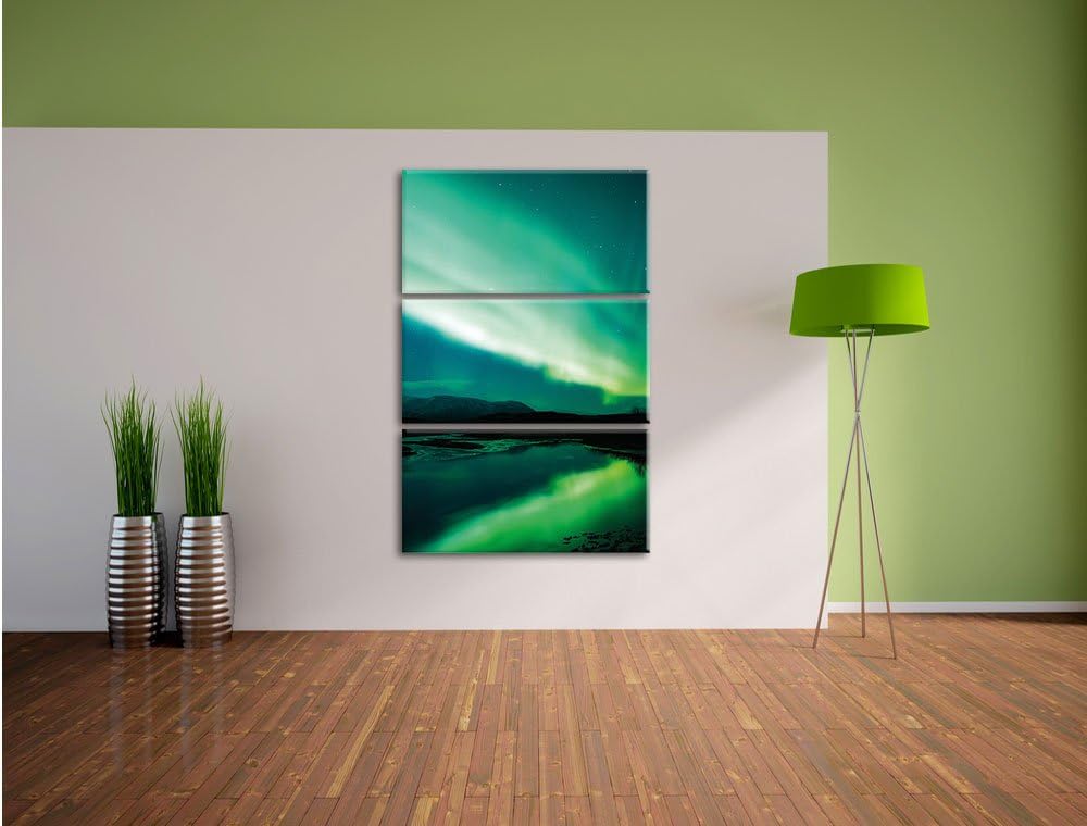 Pixxprint Polarlichter in Skandinavien 3-Teiler Leinwandbild 120x80 Bild auf Leinwand, riesige Bilde